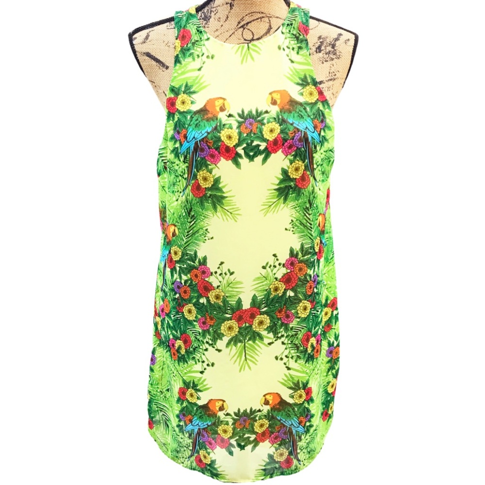 Pink Owl Tropical Sleeveless Dress Sz M